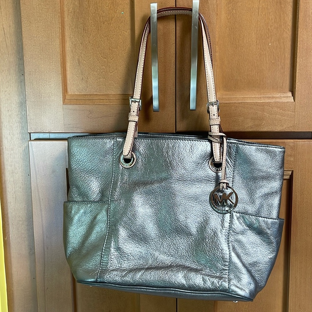 Michael Kors leather tote Silver with tan handles